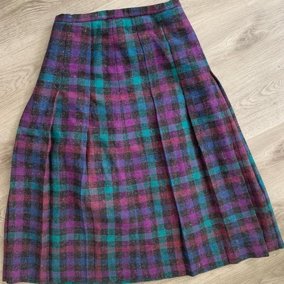 Vintage Jane Marcus Plaid Tartan Wool Skirt Made in Ireland Pleated A-Line Skirt - Picture 1 of 6